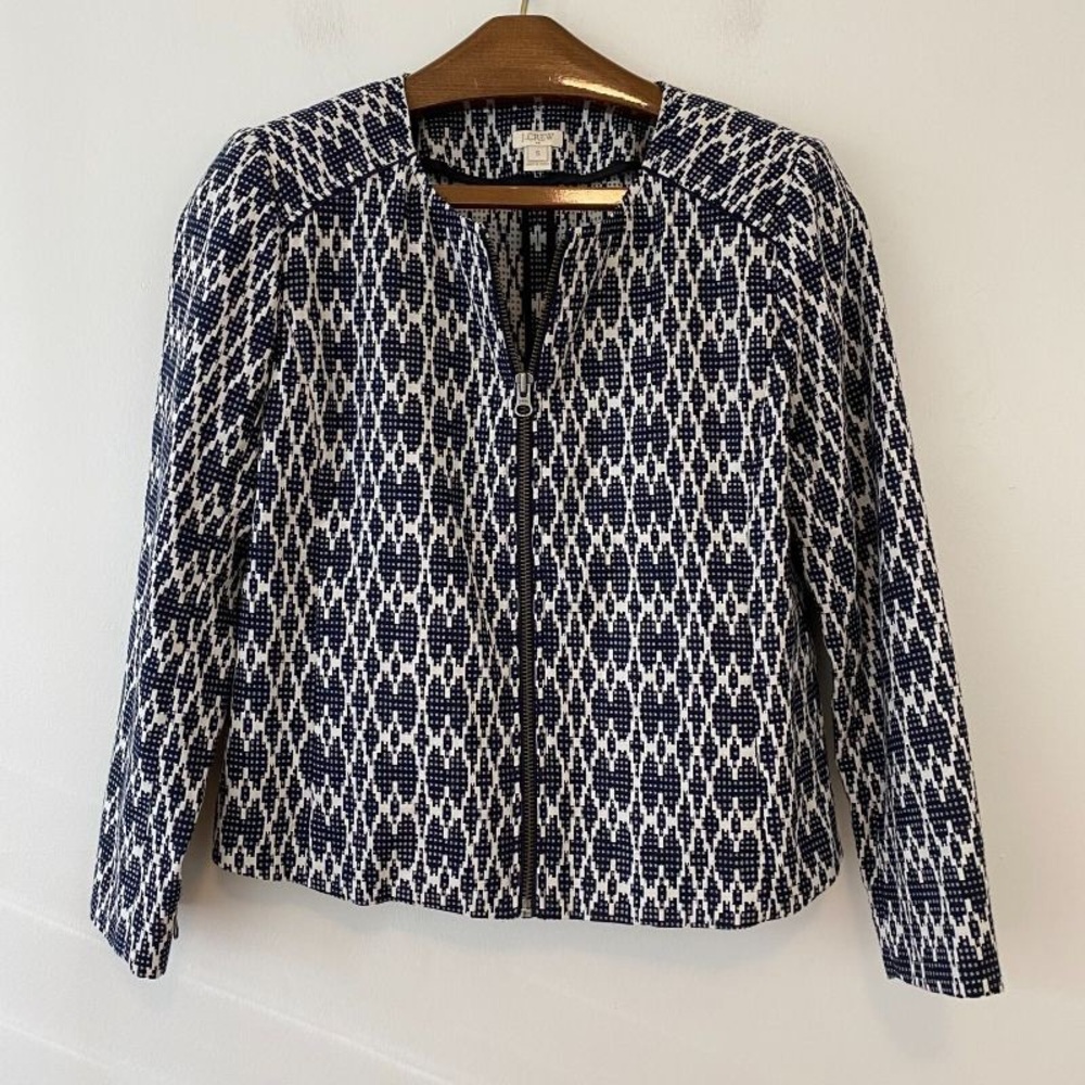 J. Crew Navy and White Geometric Blouse